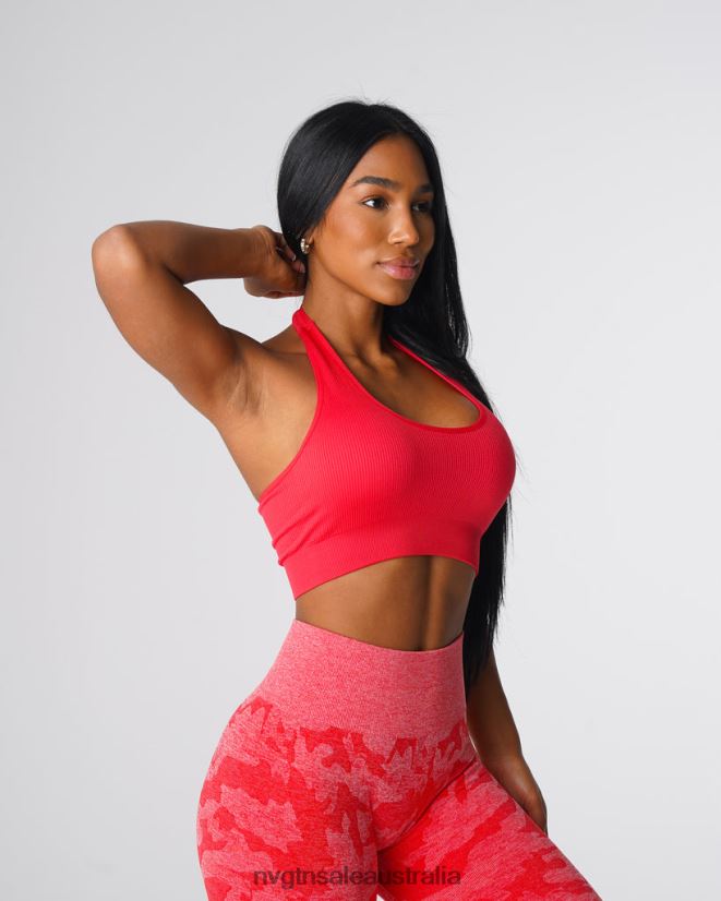 Limitless Ribbed Seamless Halter Bra 24JF4Z137 Candy Apple Fitness NVGTN Women