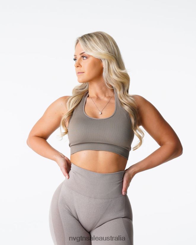 Limitless Ribbed Seamless Halter Bra 24JF4Z147 Taupe Fitness NVGTN Women